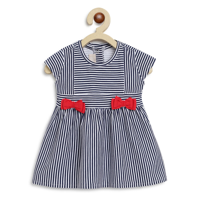 Girls White & Blue Striped Short Sleeve Dress image number null